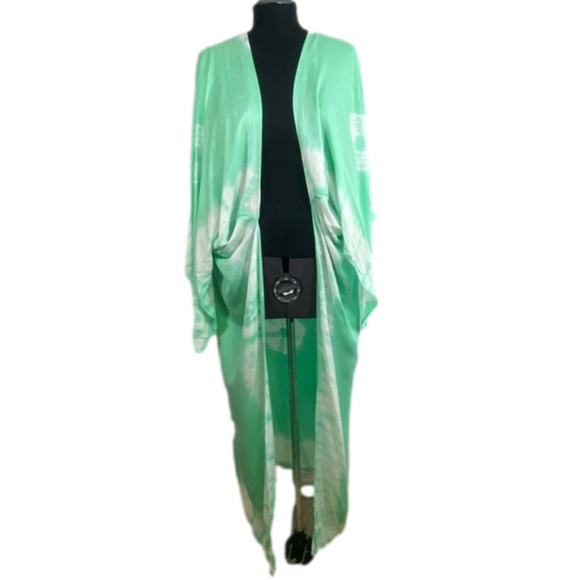 Free People Mint Green & White Spell Bound Tie Dye Kimono NWOT Size OS SKU1104 - Picture 1 of 8